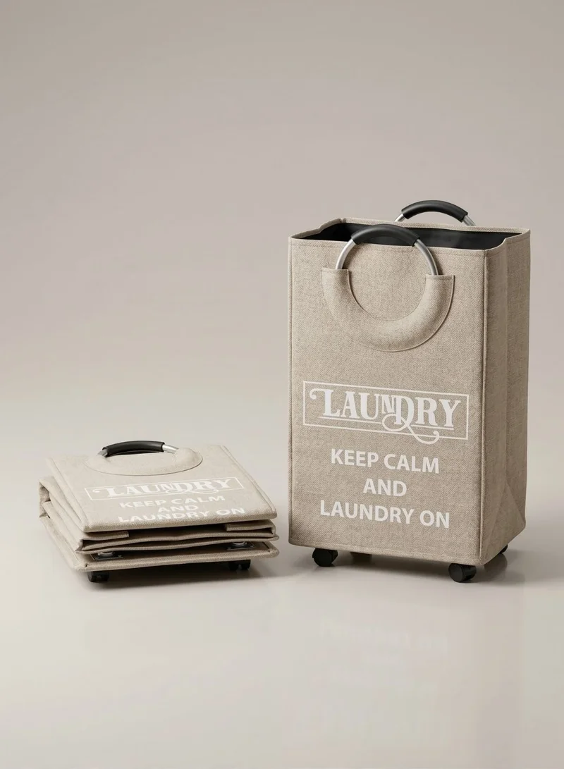 1Chase Beige - 70L Rolling Laundry Basket 70L – Foldable Fabric Clothes Hamper with Wheels & Aluminium Handles (Beige)  | Best Price UAE