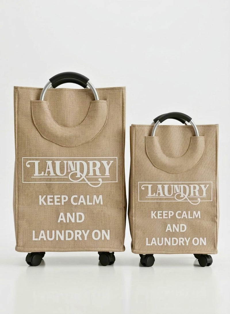 1Chase Rolling Laundry Basket 70L – Foldable Fabric Clothes Hamper with Wheels & Aluminium Handles (Beige) - Image 5