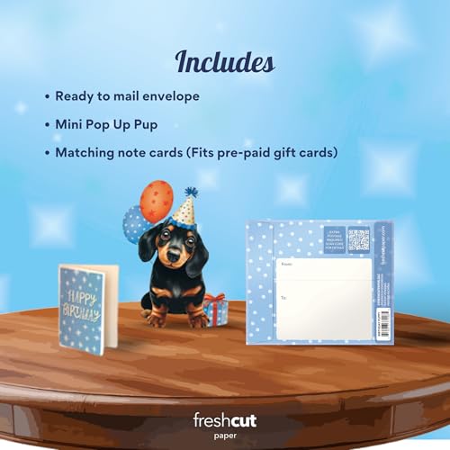 Freshcut Paper Pop Up Cards, Mini Birthday Puppy, 6 Inch Mini Sized 3D Dog Gifts, Popup Greeting Card, Birthday Cards, Paper Dog Cards, Blank Notecard & Envelope - Image 3