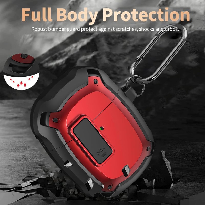 Olytop for Google Pixel Buds Pro 2 / Pro Case Cover with Lock Clip & Cleaner Pen 2024/2022, Shockproof Protective Hard Shell Skin with Carabiner Men Women - Black/Red - Image 3