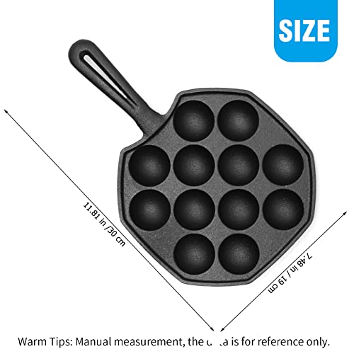 Anxingo Cast Iron Takoyaki Pan - 12 Hole Heavy Duty Square Cooking Plate Octopus Ball Maker 1.5" Half Sphere Takoyaki Maker for Baking Cooking - Image 2
