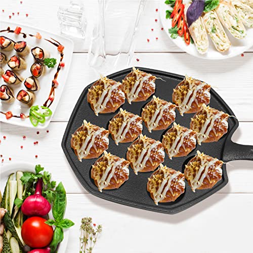 Anxingo Cast Iron Takoyaki Pan - 12 Hole Heavy Duty Square Cooking Plate Octopus Ball Maker 1.5" Half Sphere Takoyaki Maker for Baking Cooking - Image 5