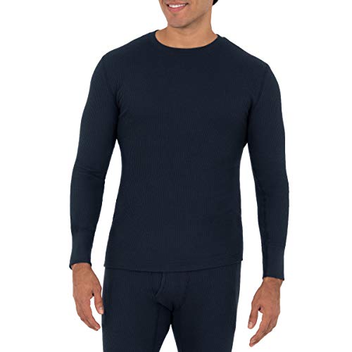 Fruit of the Loom Men's 2-Pack Recycled Waffle Thermal Underwear Crew Top, Black/Navy, Medium - Image 3