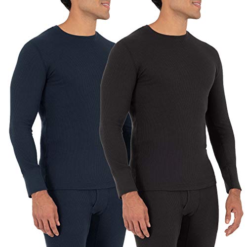 Fruit of the Loom Men's 2-Pack Recycled Waffle Thermal Underwear Crew Top, Black/Navy, Medium - Image 2