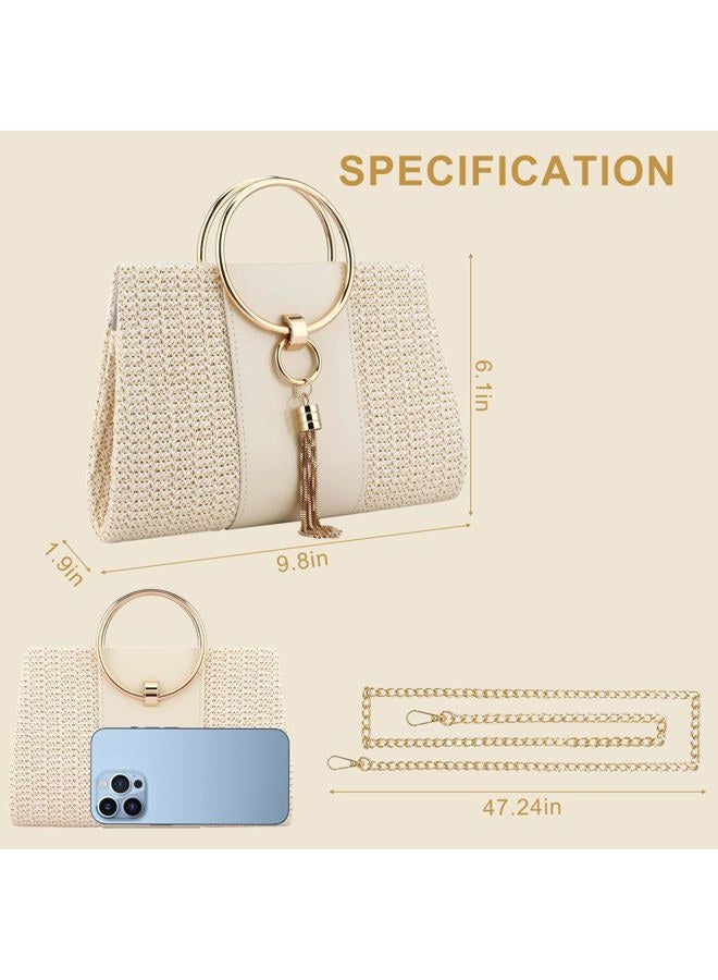 Magnitt Women Straw Bag Evening Clutch Purse Elegant Handbags Formal Party Clutches Purses for Wedding/Prom/Cocktail (White A) - Image 3