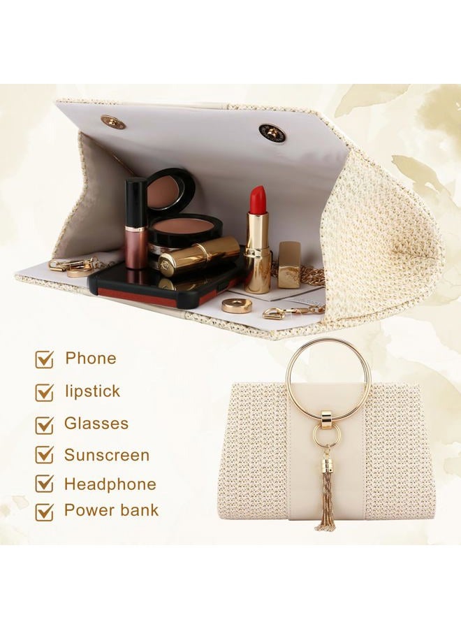 Magnitt Women Straw Bag Evening Clutch Purse Elegant Handbags Formal Party Clutches Purses for Wedding/Prom/Cocktail (White A) - Image 5