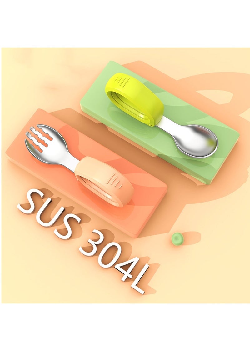 2pcs Baby stainless steel round handle fork and spoon set training food spoon silicone short handle extended fork and spoon  - Image 2
