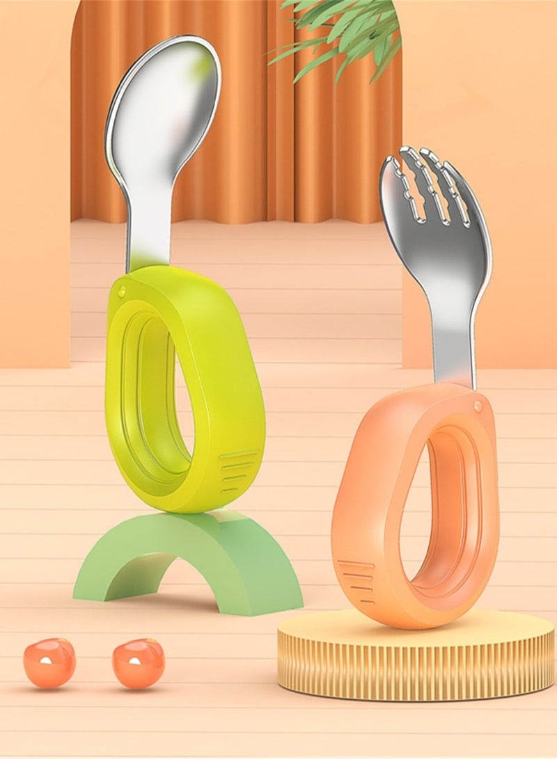 2pcs Baby stainless steel round handle fork and spoon set training food spoon silicone short handle extended fork and spoon  - Image 4