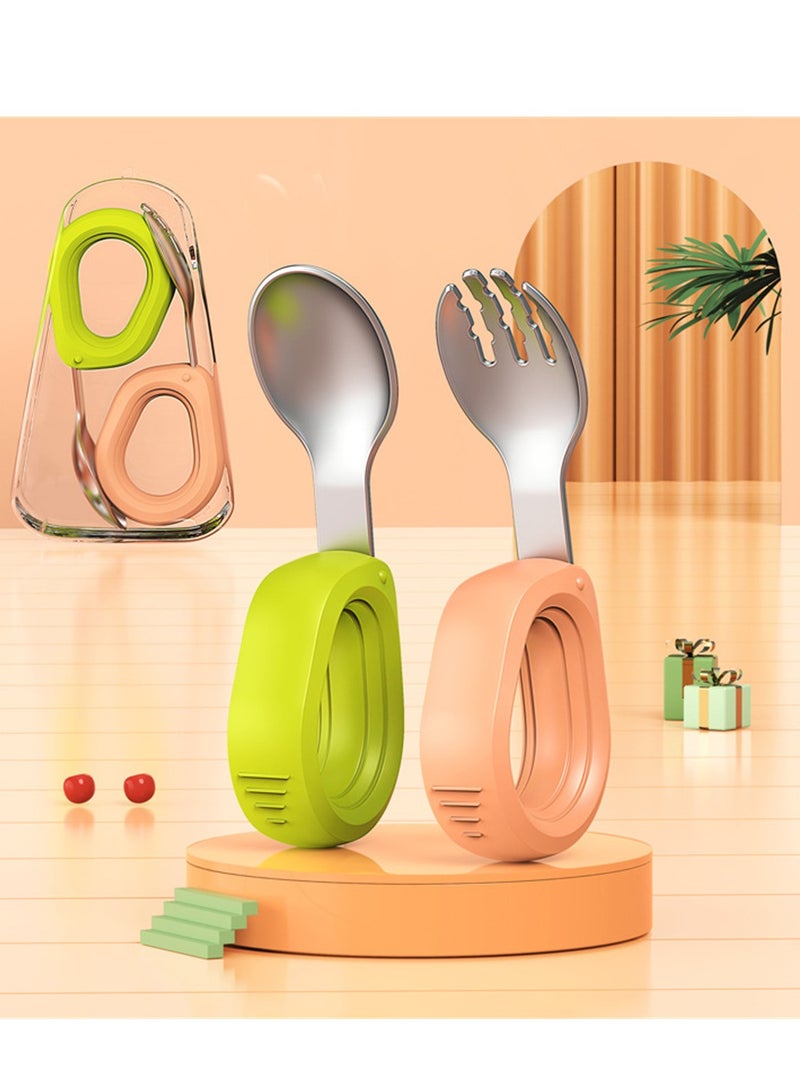 2pcs Baby stainless steel round handle fork and spoon set training food spoon silicone short handle extended fork and spoon  - Image 3