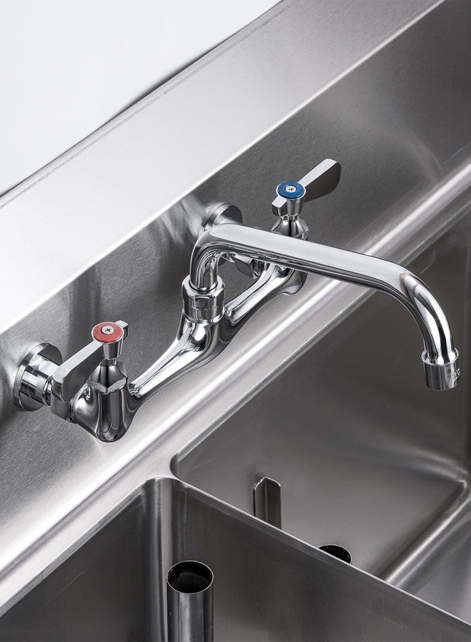 Phivan Commercial Kitchen Faucet 8 Inch Center Wall Mount Commercial Sink Faucet with 8 Inch Swivel Spout 2 Dual Handle Laundry & Utility Room Sink Faucets Restaurant Industrial Chrome Mixer Tap - Image 2