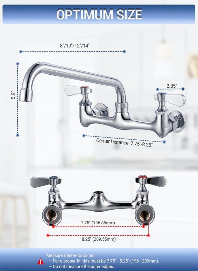 Phivan Commercial Kitchen Faucet 8 Inch Center Wall Mount Commercial Sink Faucet with 8 Inch Swivel Spout 2 Dual Handle Laundry & Utility Room Sink Faucets Restaurant Industrial Chrome Mixer Tap - Image 3