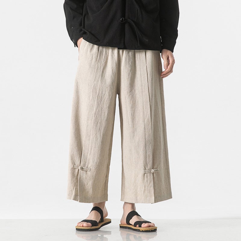 Old Style Relaxed Loose Men'S Casual Pants Chinese Style Cotton And Linen Men'S Ankle-Length Pants Buckle Straight Linen Pants For Men - Image 2