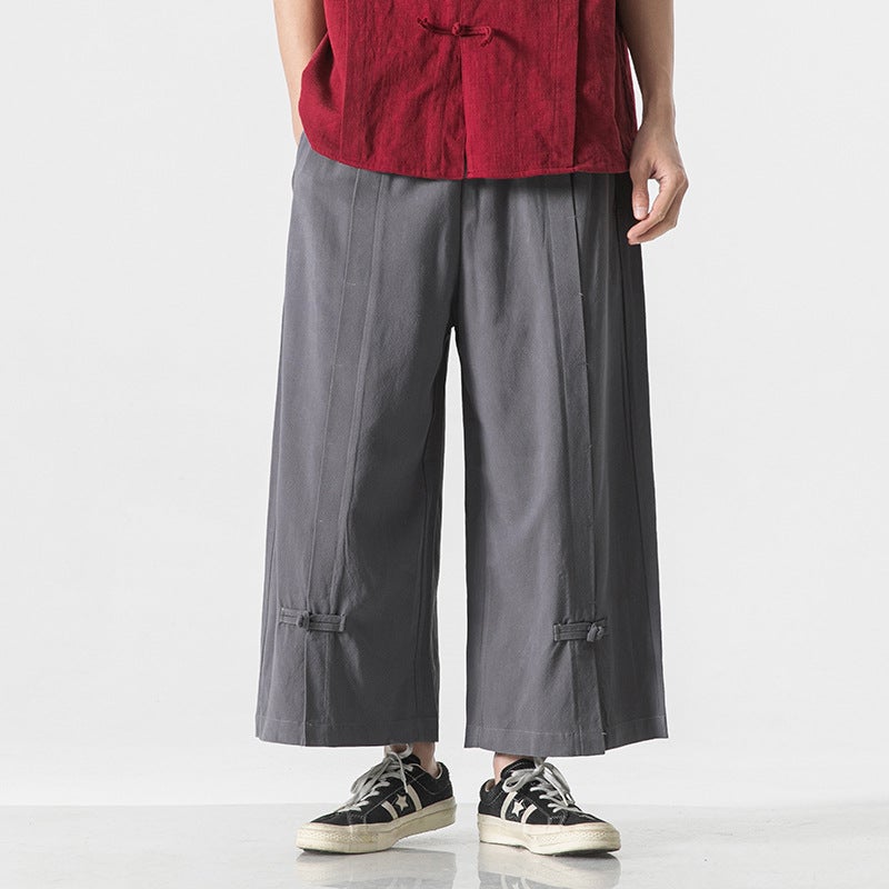 Old Style Relaxed Loose Men'S Casual Pants Chinese Style Cotton And Linen Men'S Ankle-Length Pants Buckle Straight Linen Pants For Men - Image 4