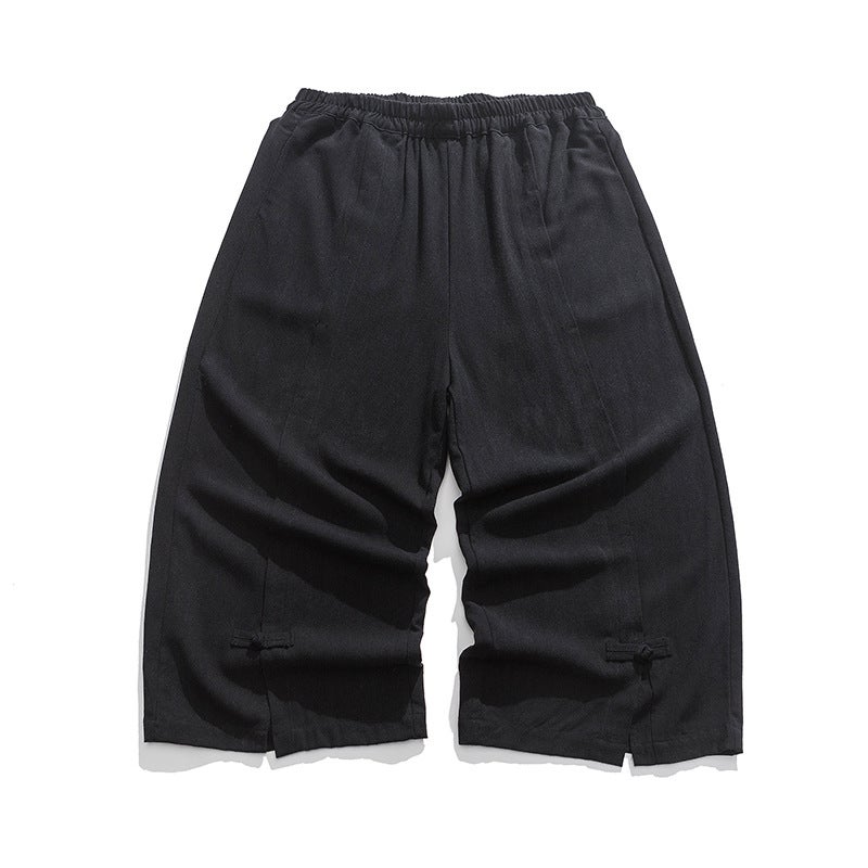 Old Style Relaxed Loose Men'S Casual Pants Chinese Style Cotton And Linen Men'S Ankle-Length Pants Buckle Straight Linen Pants For Men - Image 1