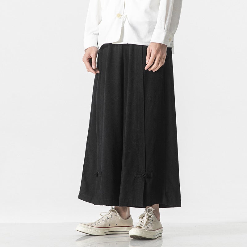 Old Style Relaxed Loose Men'S Casual Pants Chinese Style Cotton And Linen Men'S Ankle-Length Pants Buckle Straight Linen Pants For Men - Image 3