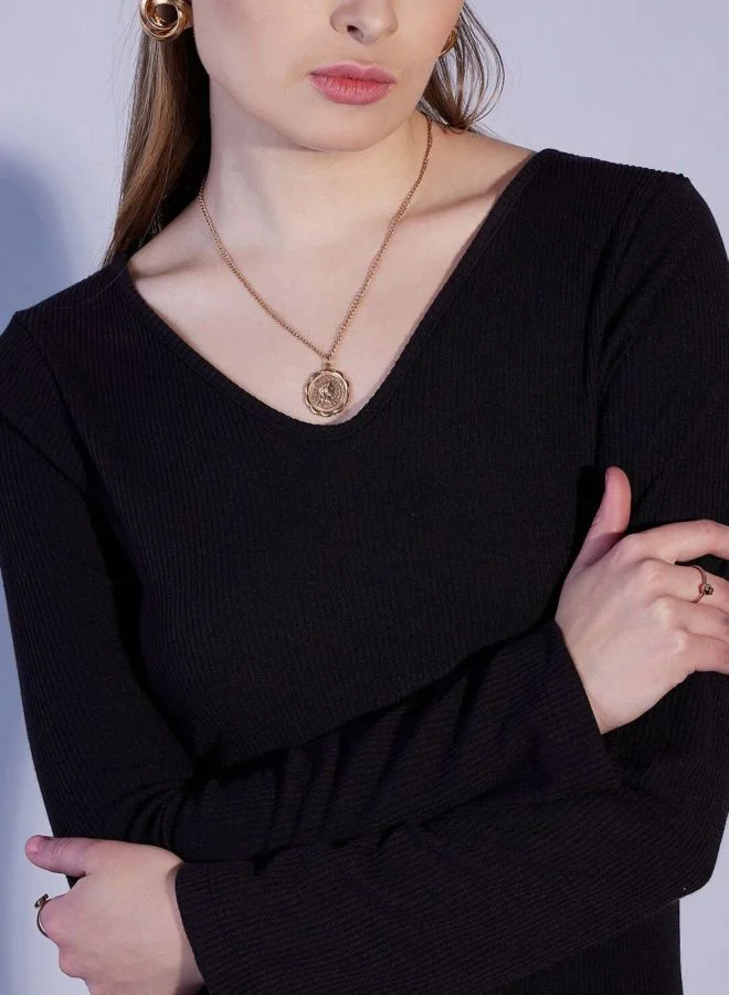 Freehand  Women Regular Fit Solid V-Neck Long Sleeve Dress for Women | Best Price UAE