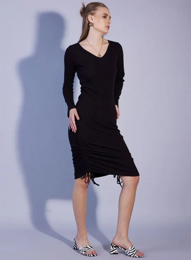 Freehand  Women Regular Fit Solid V-Neck Long Sleeve Dress for Women | Best Price UAE