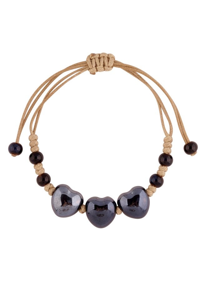 MINACHI Bohemian Black Ceramic Heart Shape Bead Bracelet, Adjustable Faux Leather Cord, Boho Hippie Summer Jewelry Gift for Women - Image 2