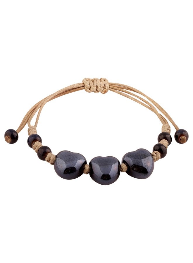 MINACHI Bohemian Black Ceramic Heart Shape Bead Bracelet, Adjustable Faux Leather Cord, Boho Hippie Summer Jewelry Gift for Women - Image 1