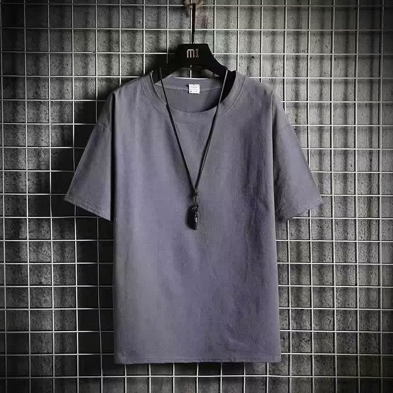 Factory Ant Ice Feeling T-Shirt Men'S Fashion Brand Trend Loose Cotton Linen Half Sleeve Solid Color T-Shirt - Image 1