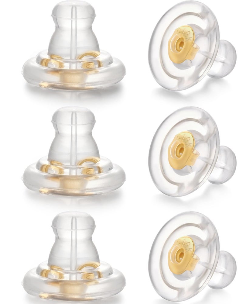 Formulen Silicone Earring Backs 6pcs 18K Gold Silicone Earring Backs Replacements Locking Earring Backs for StudsDroopy Heavy Earring Hypoallergenic Soft Clear Earring Backs for AdultsKids Gold