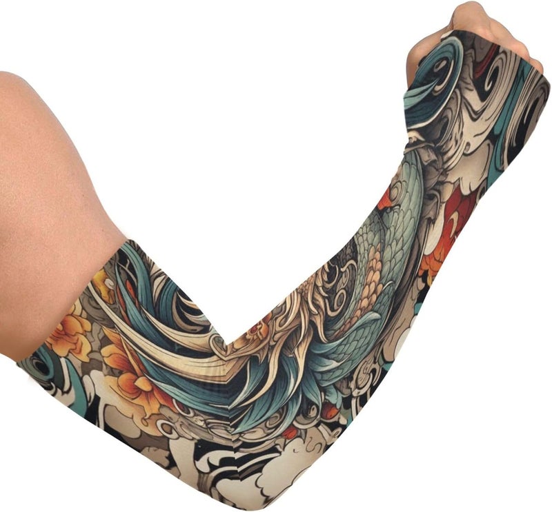 Dragon Tattoo Arm Sleeves for Men UV Sun Protection Sleeves Sports Compression Cooling Sleeves for Volleyball Baseball - Image 2