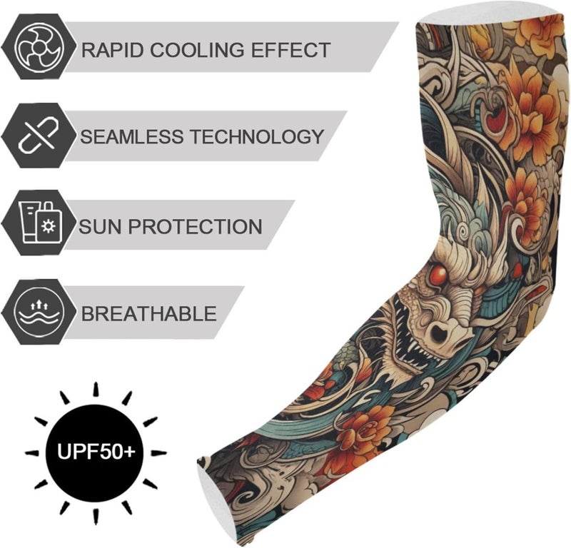 Dragon Tattoo Arm Sleeves for Men UV Sun Protection Sleeves Sports Compression Cooling Sleeves for Volleyball Baseball - Image 5