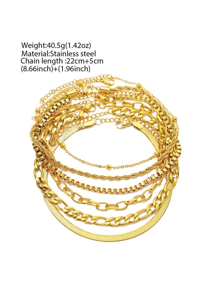 5pcs Multilayer Stainless Steel Bracelet Set for Women, Simple and Elegant Hip Hop Style, Suitable for Festival and Special Party Wear - Image 3