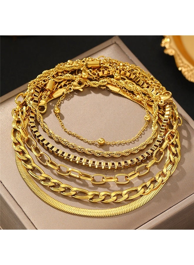 5pcs Multilayer Stainless Steel Bracelet Set for Women, Simple and Elegant Hip Hop Style, Suitable for Festival and Special Party Wear - Image 4