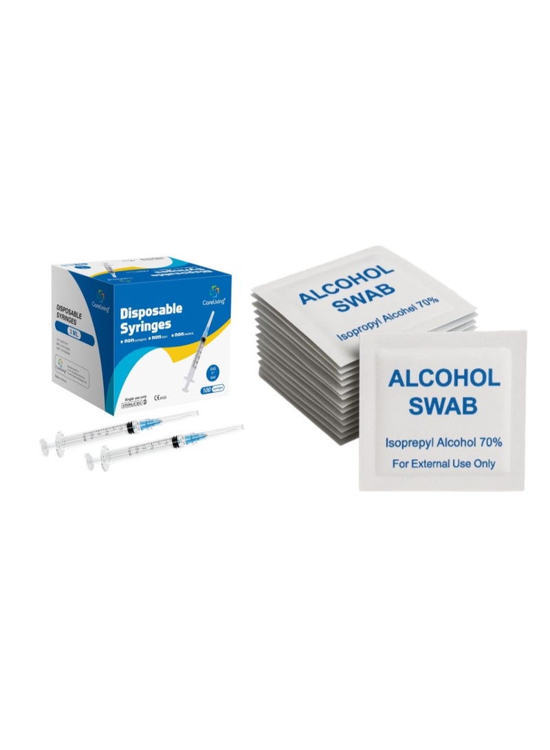3ml 23G x 1 1/4" Sterile Syringe 100PCS with Alcohol Swabs 100PCS – Disposable Medical Injection Set