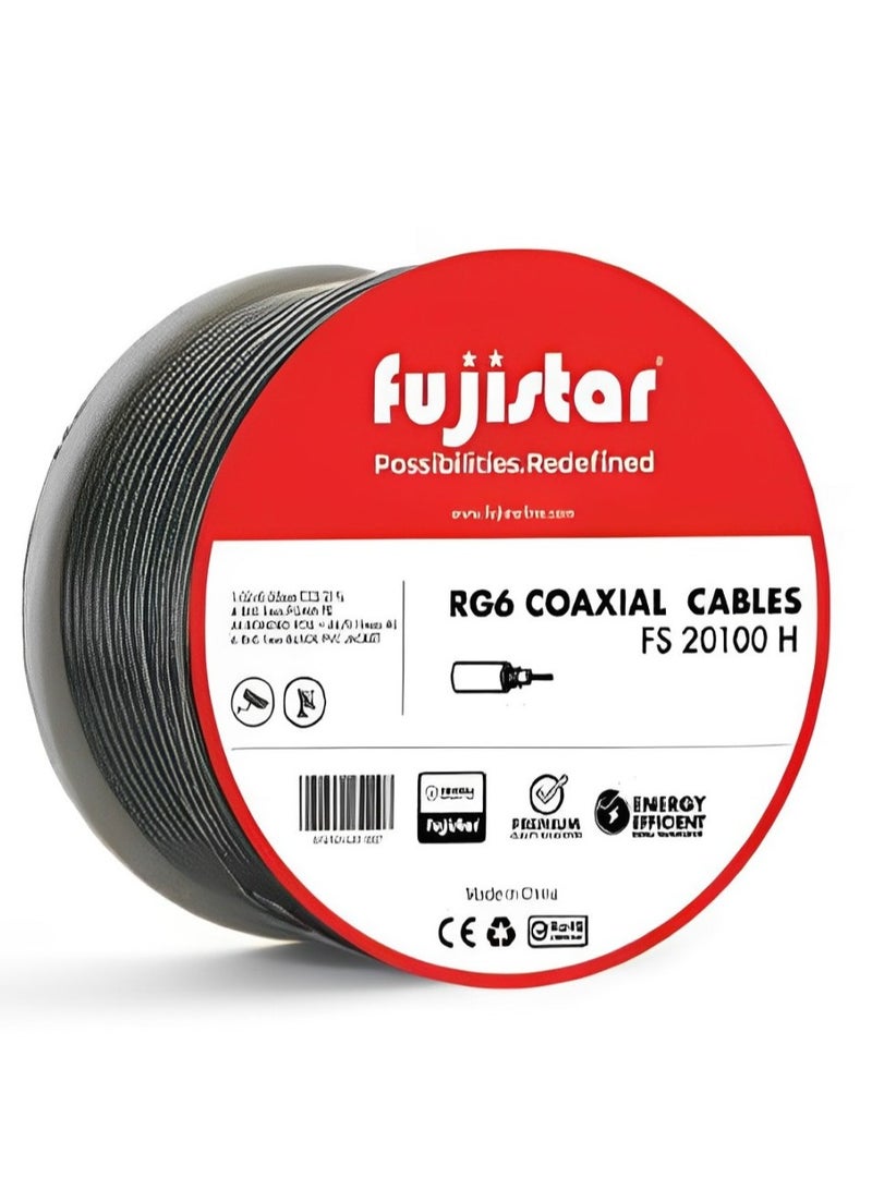 فوجي ستار FS-20100H RG6 الكابل المحوري - كابل 100Y فائق التحمل من الدرجة الأولى للحصول على جودة إشارة مثالية (6 لفات لكل كرتونة)