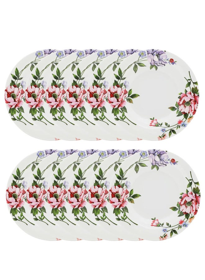 Abir 12-Piece Melamine Deep Plate Set 25 CM / 9.84 INCH White/Floral  - Image 1