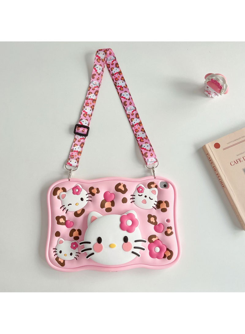 Cute Cartoon Silicone Case for iPad 9th Generation/8th Generation/7th Generation (10.2 inch, 2021/2020/2019) with Stand Shoulder Strap, Soft Eco-friendly Case - Image 1