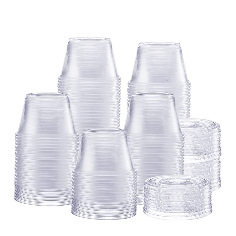 Gusto GUSTO 4 oz  200 Count Clear Disposable Plastic Portion Cups with Lids  Souffl Cups Jello Shot Cups With Lids Clear Plastic Containers Perfect for salad Dressing and More 