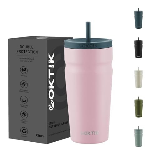 COKTIK 20oz Insulated Tumbler with Lid and Straw Iced Coffee Cup Reusable Stainless Steel Travel Mug Water Bottle Cupholder Friendly for Women Men Her Him (Blush) - Image 3