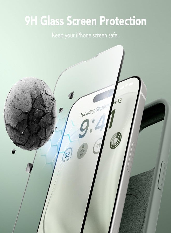 GONEZ Magnetic for iPhone 15 Pro Case, Compatible with MagSafe, [Screen Protector + Camera Lens Protector], Silicone Shockproof Anti-Scratch Protective Phone Case 6.1 inch, Calke Green - Image 5