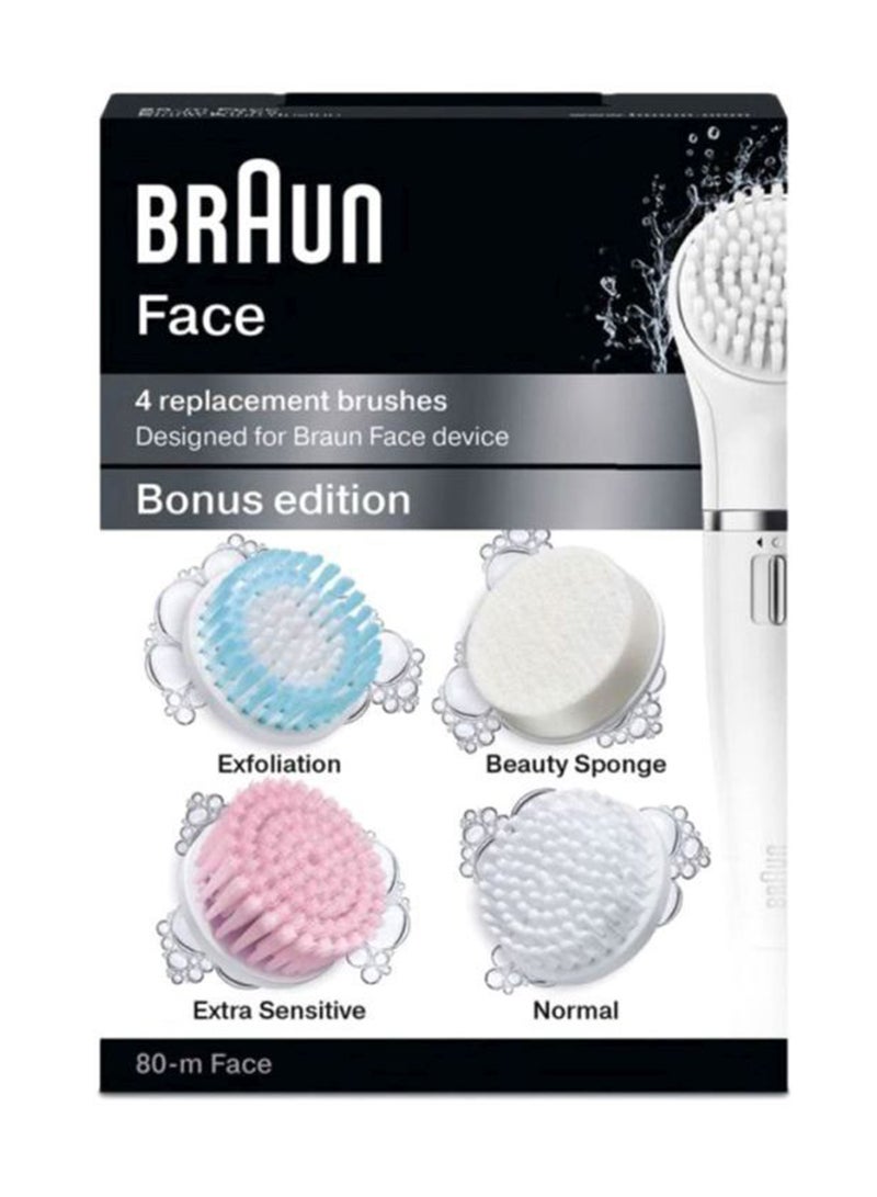 BRAUN 4-Piece Bonus Edition Facial Cleansing Replacement Brush Set White/Pink/Blue - Image 1