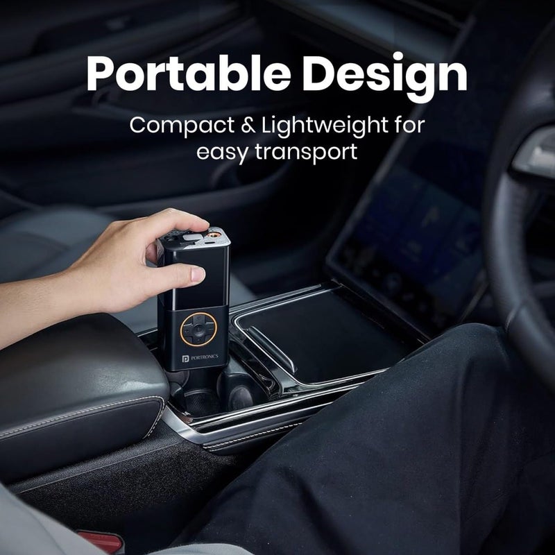 Portronics مضخة هواء بورتروينكس فاي 3.0 مع ضغط 150 PSI، بطارية 4000 مللي أمبير، شاشة رقمية، كشف الضغط، ضاغط هواء للسيارات والدراجات والدراجات الهوائية والكرات (أسود) - Image 5