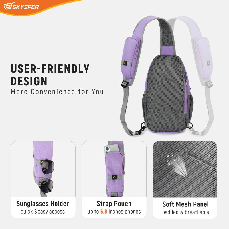 SKYSPER Sling Bag RFID Cross Body Bag Recycled Crossbody Backpack Travel Daypack(Purple) - Image 4