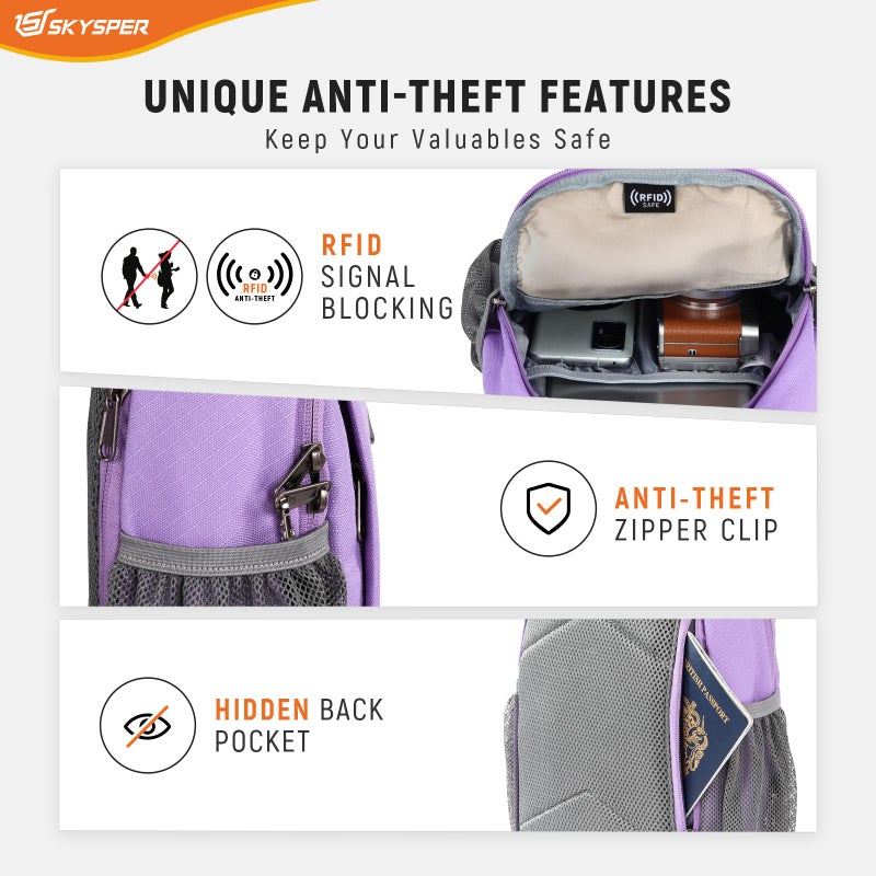 SKYSPER Sling Bag RFID Cross Body Bag Recycled Crossbody Backpack Travel Daypack(Purple) - Image 2