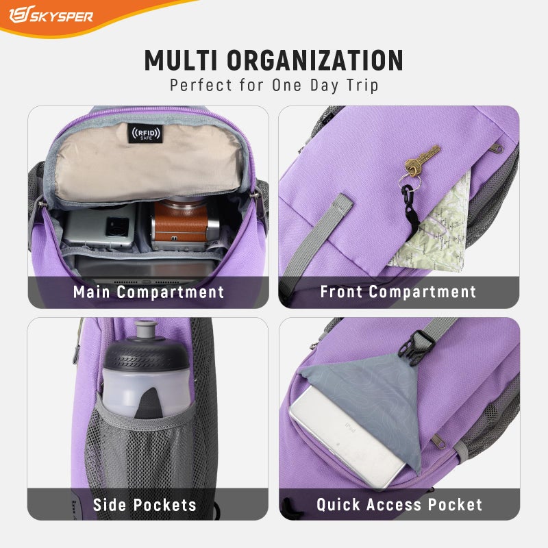 SKYSPER Sling Bag RFID Cross Body Bag Recycled Crossbody Backpack Travel Daypack(Purple) - Image 3