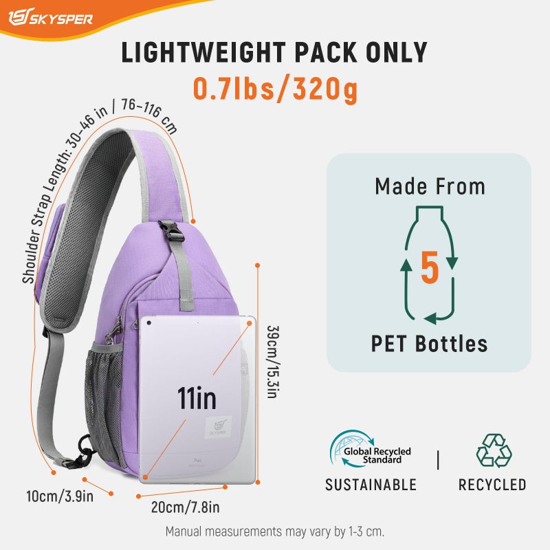 SKYSPER Sling Bag RFID Cross Body Bag Recycled Crossbody Backpack Travel Daypack(Purple) - Image 5