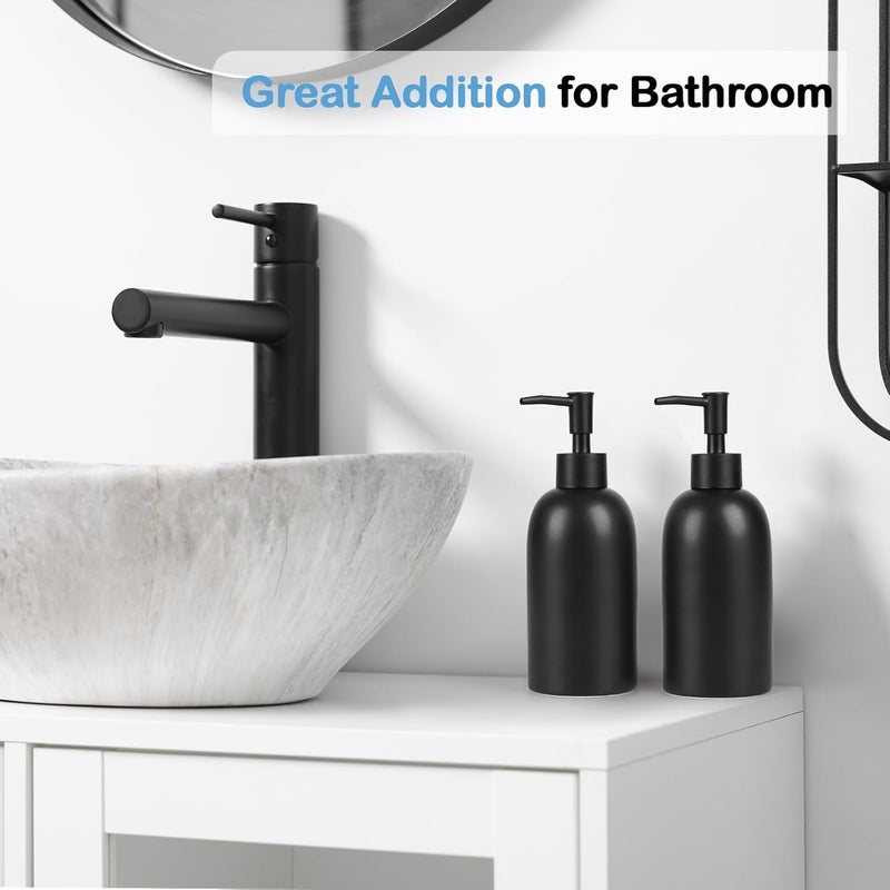 Natheeph 14OZ Ceramic Soap Dispenser Ceramic Soap Pump Dispenser Can Fill Liquid for Bathroom/Kitchen (2PC Black) - Image 5
