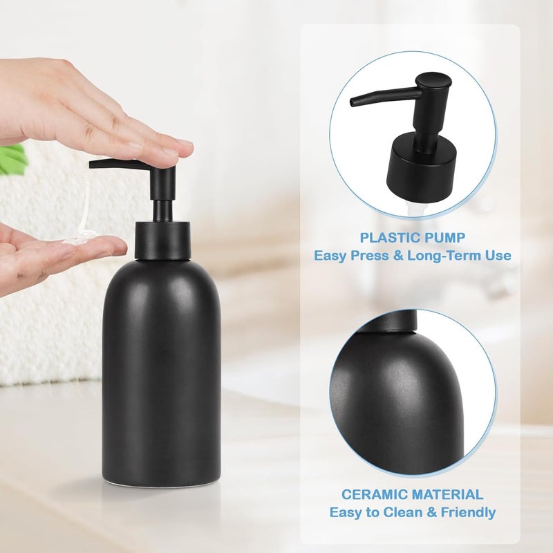 Natheeph 14OZ Ceramic Soap Dispenser Ceramic Soap Pump Dispenser Can Fill Liquid for Bathroom/Kitchen (2PC Black) - Image 2