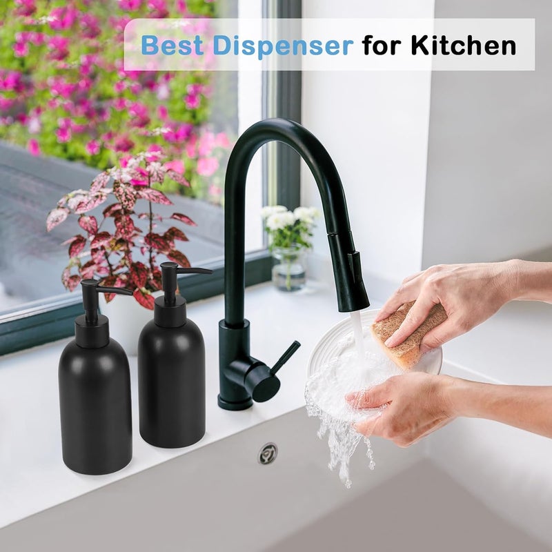 Natheeph 14OZ Ceramic Soap Dispenser Ceramic Soap Pump Dispenser Can Fill Liquid for Bathroom/Kitchen (2PC Black) - Image 4