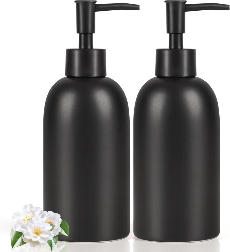 Natheeph 14OZ Ceramic Soap Dispenser Ceramic Soap Pump Dispenser Can Fill Liquid for Bathroom/Kitchen (2PC Black) - Image 1