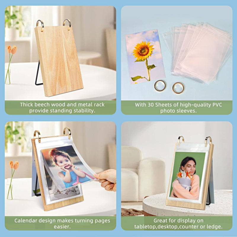 ZEEYUAN 4x6 Desk Picture Frame Vertical Standing Photo Album Collection Book for Tabletop 4x6 Flip Photo Book on Stand,Mother's Day Gift for Mom From Daughter Son Grandma Gifts - Image 5