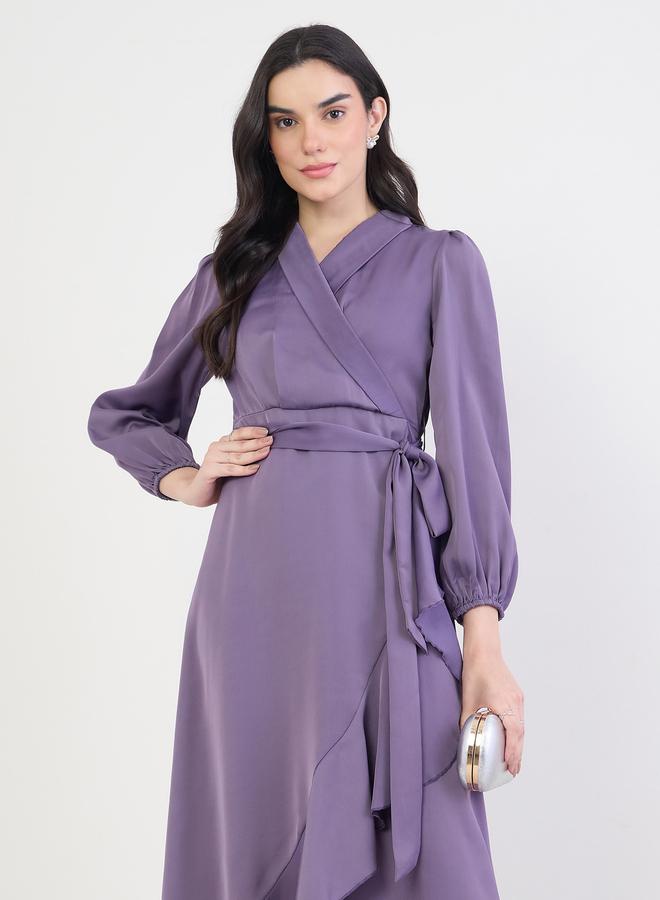 Styli Lilac Ruffle Long Sleeves Wrap Maxi Dress - Image 5