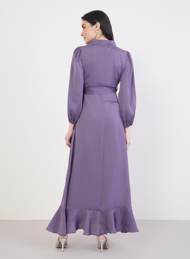 Styli Lilac Ruffle Long Sleeves Wrap Maxi Dress - Image 4
