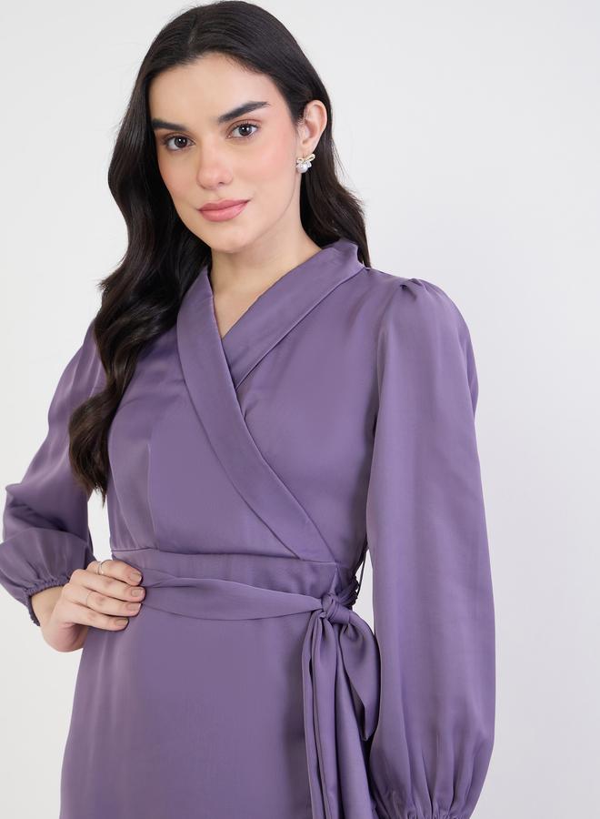 Styli Lilac Ruffle Long Sleeves Wrap Maxi Dress - Image 3